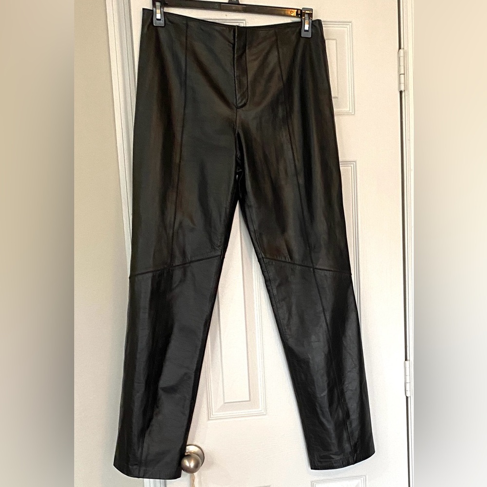 REAL LEATHER Straight Leg pants! Stunning. Size 8. Black and black lined. EUC